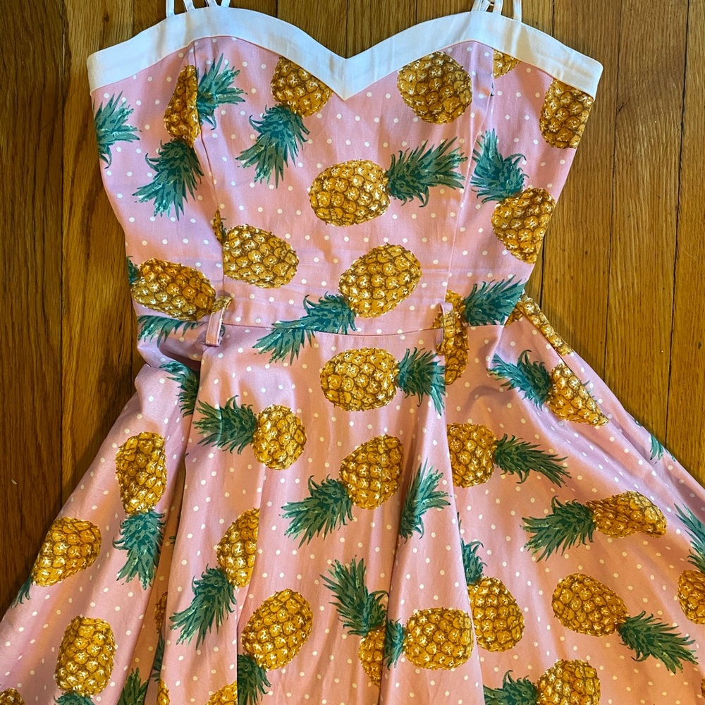 Collectif Pink Pineapple Dress Size Small - Picture 2 of 4